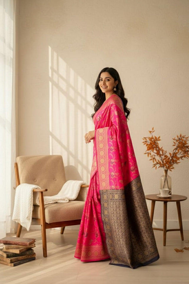 Pink Woven Art Silk Saree (ACA8958)