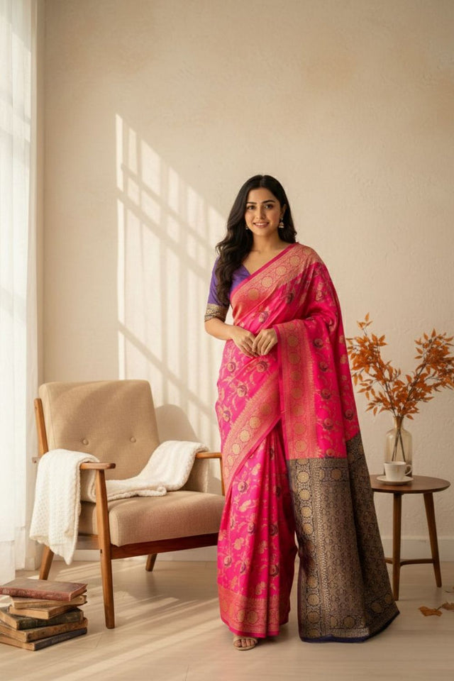 Pink Woven Art Silk Saree (ACA8958)