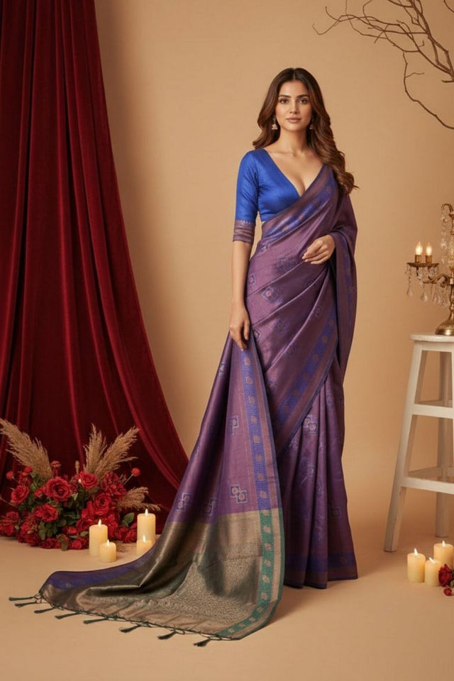 Purple Woven Art Silk Saree (ACA8960)