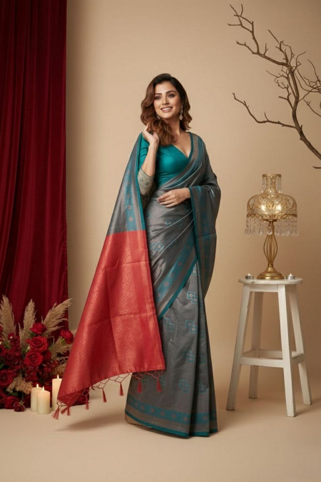 Turquoise Woven Art Silk Saree (ACA8962)