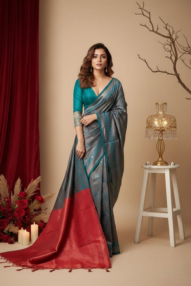 Turquoise Woven Art Silk Saree (ACA8962)