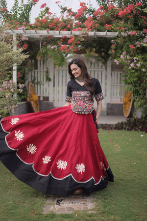 Maroon Embroidered with Mirror Lace Work Silk Lehenga (ACA8967)
