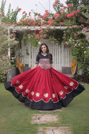 Maroon Embroidered with Mirror Lace Work Silk Lehenga (ACA8967)