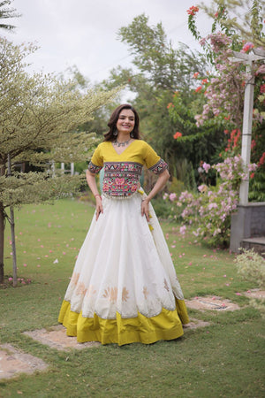 White Embroidered with Mirror Lace Work Silk Lehenga (ACA8974)
