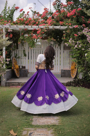 Purple Embroidered with Mirror Lace Work Silk Lehenga (ACA8976)