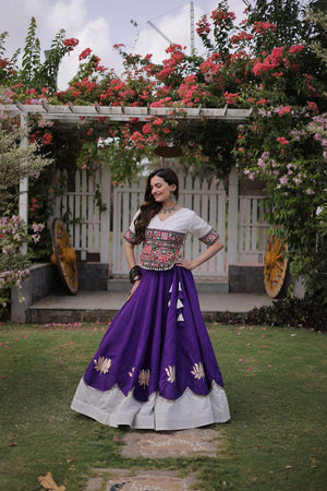 Purple Embroidered with Mirror Lace Work Silk Lehenga (ACA8976)