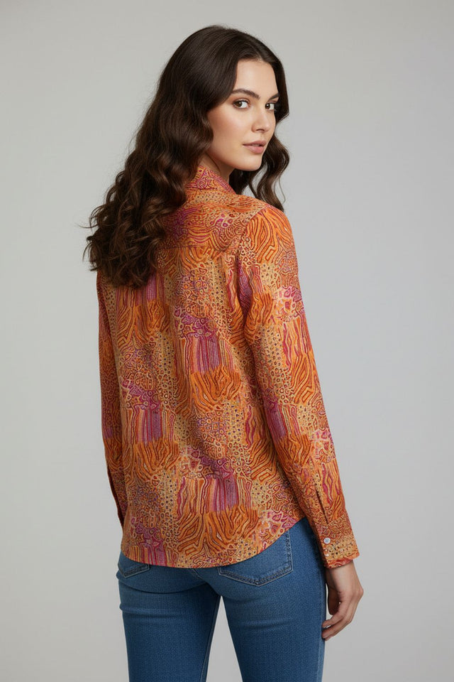 Orange Printed Crepe Shirt (ACA8977)