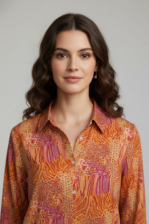 Orange Printed Crepe Shirt (ACA8977)
