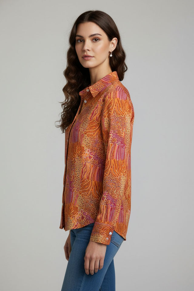 Orange Printed Crepe Shirt (ACA8977)