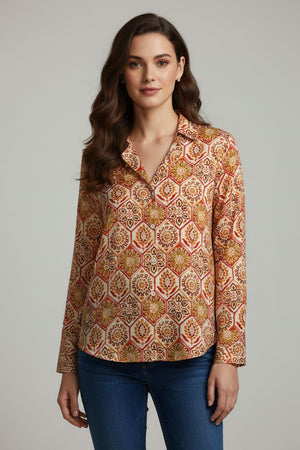 Multi Color Floral Printed Crepe Shirt (ACA8979)