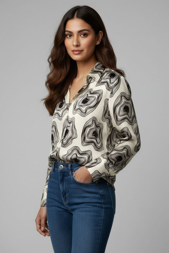 Black Printed Crepe Shirt (ACA8980)
