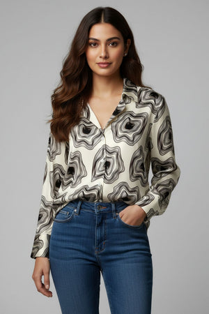 Black Printed Crepe Shirt (ACA8980)