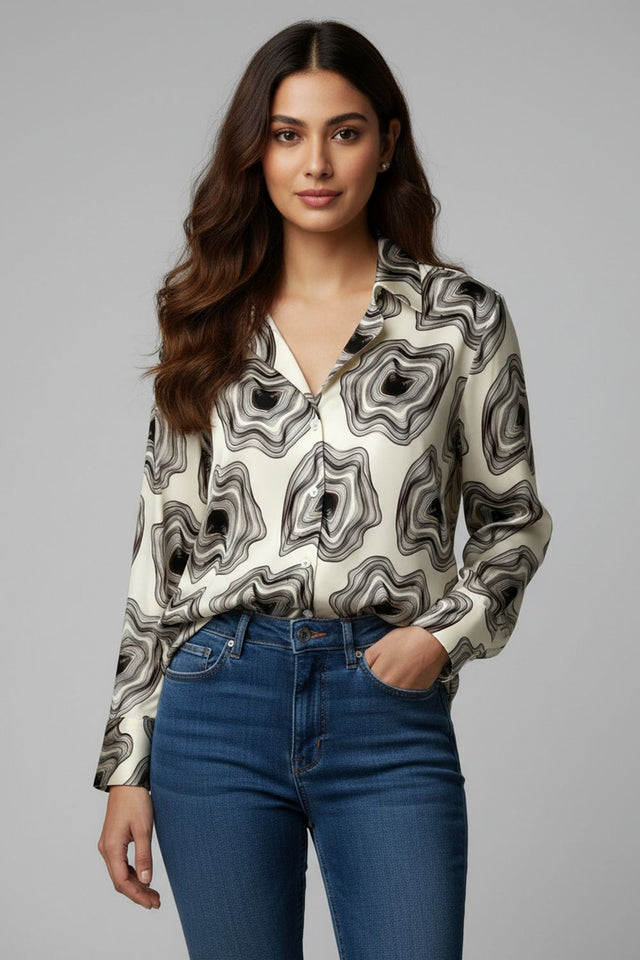 Black Printed Crepe Shirt (ACA8980)