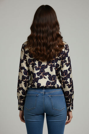 Blue Floral Printed Crepe Shirt (ACA8981)
