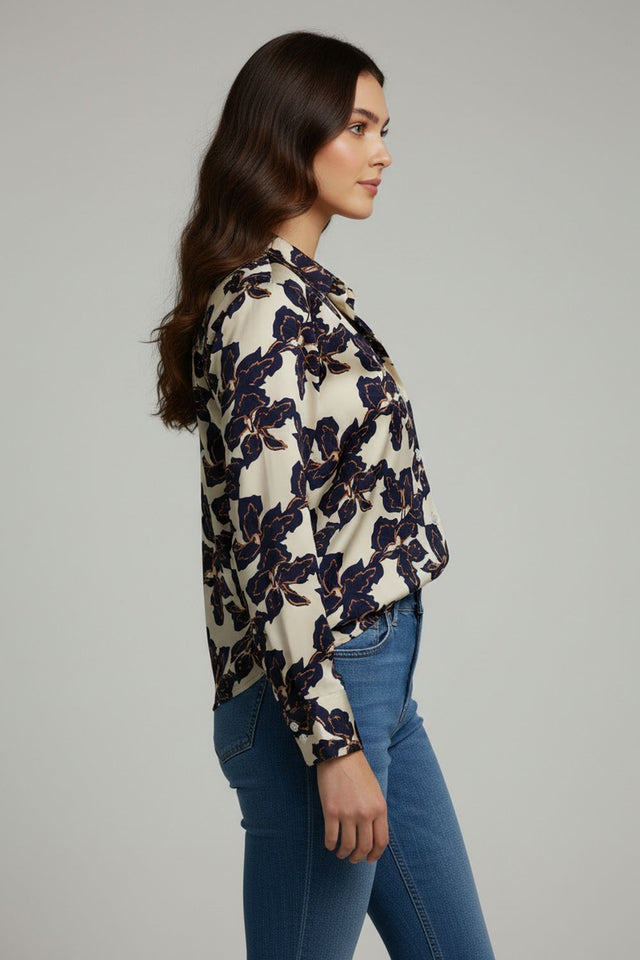 Blue Floral Printed Crepe Shirt (ACA8981)