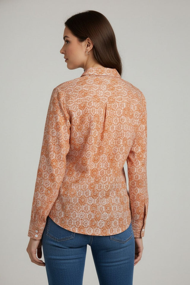 Orange Printed Crepe Shirt (ACA8983)