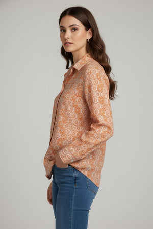 Orange Printed Crepe Shirt (ACA8983)