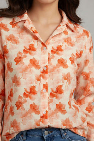 Peach Floral Printed Crepe Shirt (ACA8984)