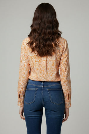 Peach Floral Printed Crepe Shirt (ACA8985)