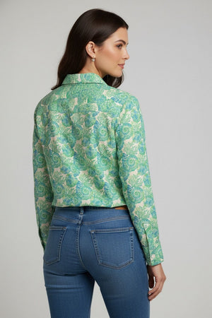 Green Floral Printed Crepe Shirt (ACA8986)