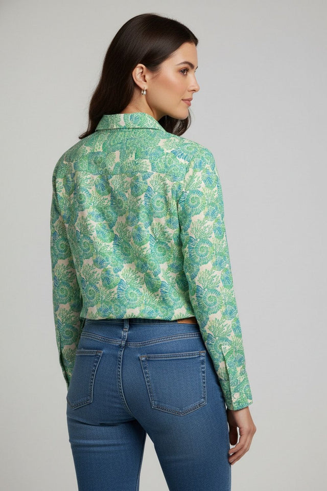 Green Floral Printed Crepe Shirt (ACA8986)
