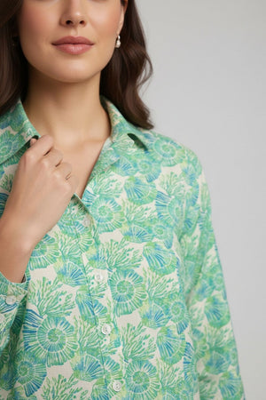 Green Floral Printed Crepe Shirt (ACA8986)