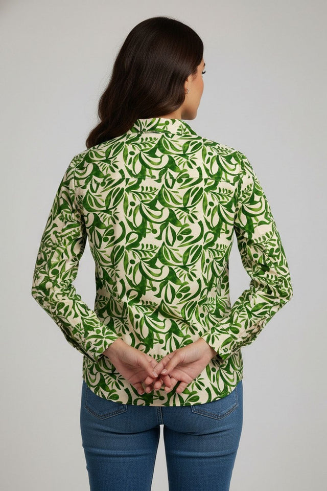 Green Printed Satin Shirt (ACA8987)