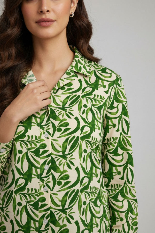 Green Printed Satin Shirt (ACA8987)