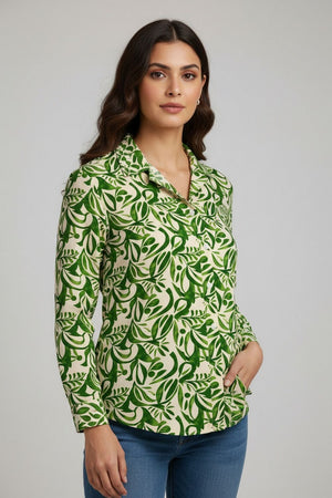 Green Printed Satin Shirt (ACA8987)