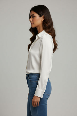 White Solid Satin Shirt (ACA8988)