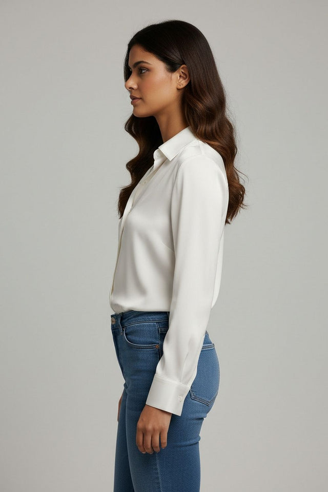 White Solid Satin Shirt (ACA8988)