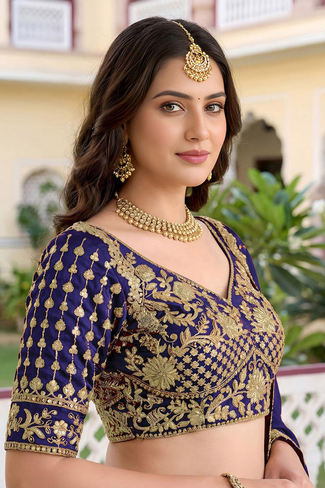 Blue Floral Embroidered Silk Lehenga (ACA8993)