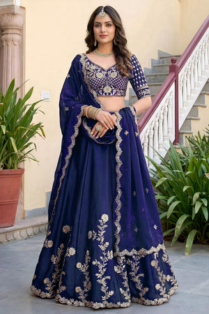 Blue Floral Embroidered Silk Lehenga (ACA8993)