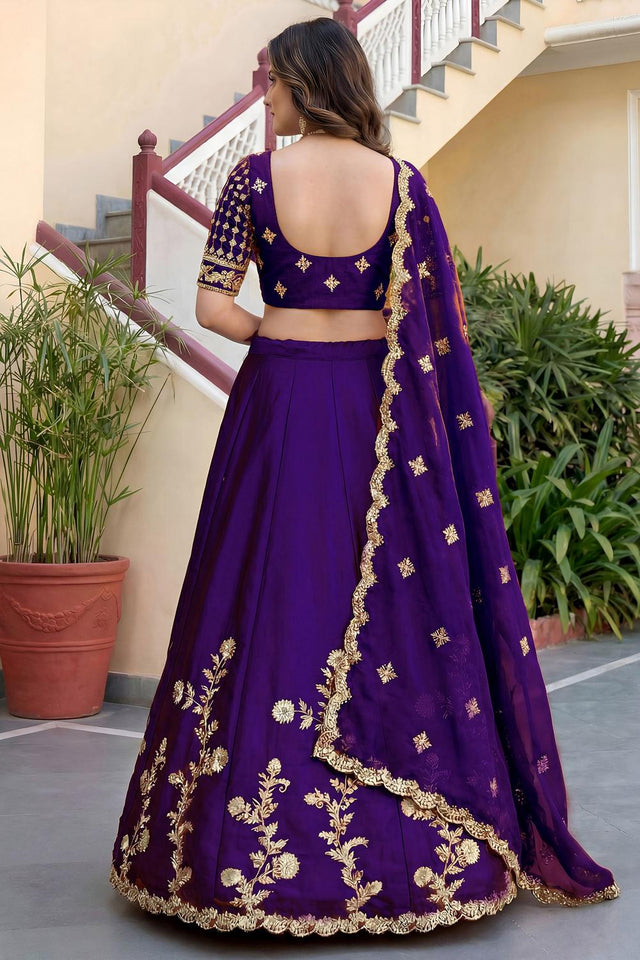 Purple Floral Embroidered Silk Lehenga (ACA8997)