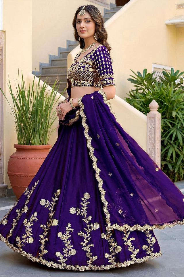 Purple Floral Embroidered Silk Lehenga (ACA8997)