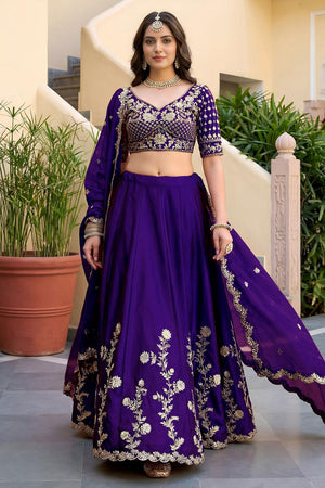 Purple Floral Embroidered Silk Lehenga (ACA8997)
