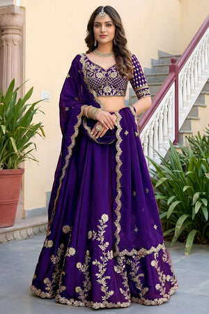 Purple Floral Embroidered Silk Lehenga (ACA8997)
