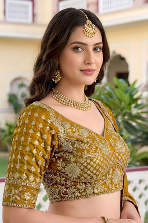 Yellow Floral Embroidered Silk Lehenga (ACA8999)