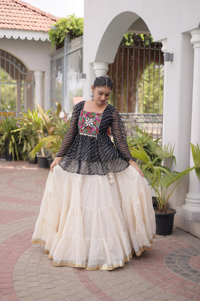Off White Solid Cotton Lehenga (ACA9000)