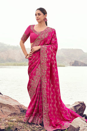 Pink Sequin with Floral Embroidered Satin Saree (ACA9007)