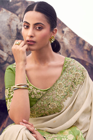 Green Sequin with Floral Embroidered Tissue Saree (ACA9014)