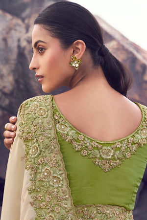 Green Sequin with Floral Embroidered Tissue Saree (ACA9014)