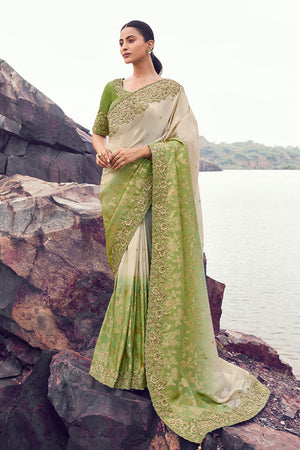 Green Sequin with Floral Embroidered Tissue Saree (ACA9014)