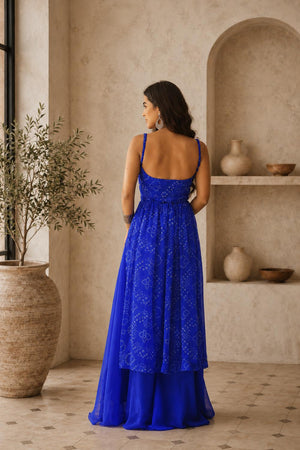 Blue Bandhani Printed Georgette Palazzo Suit (ACA9020)