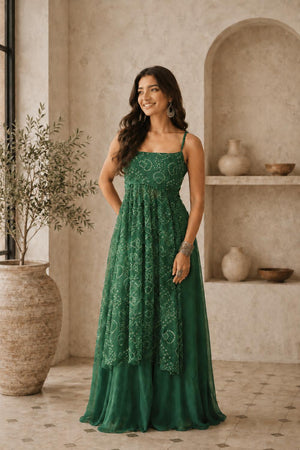 Green Bandhani Printed Georgette Palazzo Suit (ACA9021)