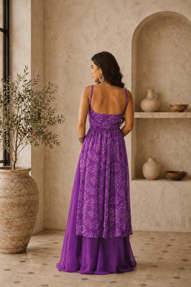 Purple Bandhani Printed Georgette Palazzo Suit (ACA9022)