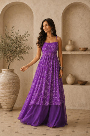 Purple Bandhani Printed Georgette Palazzo Suit (ACA9022)