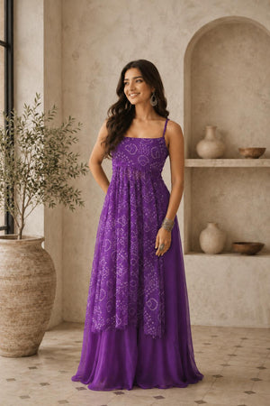 Purple Bandhani Printed Georgette Palazzo Suit (ACA9022)