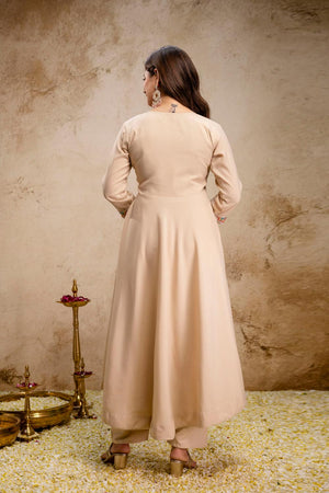 Cream Floral Embroidered Chanderi Anarkali Suit (ACA9023)