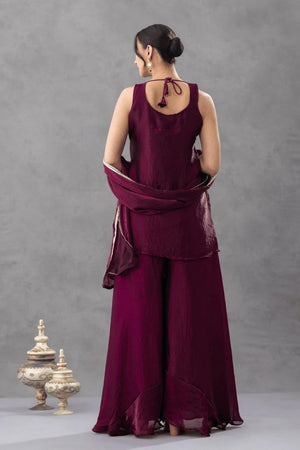 Purple Floral Embroidered Silk Palazzo Suit (ACA9027)